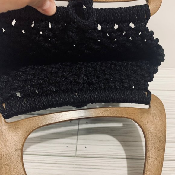 Handmade Black Macrame Faux Wooden Handle Bag New - Picture 6 of 10